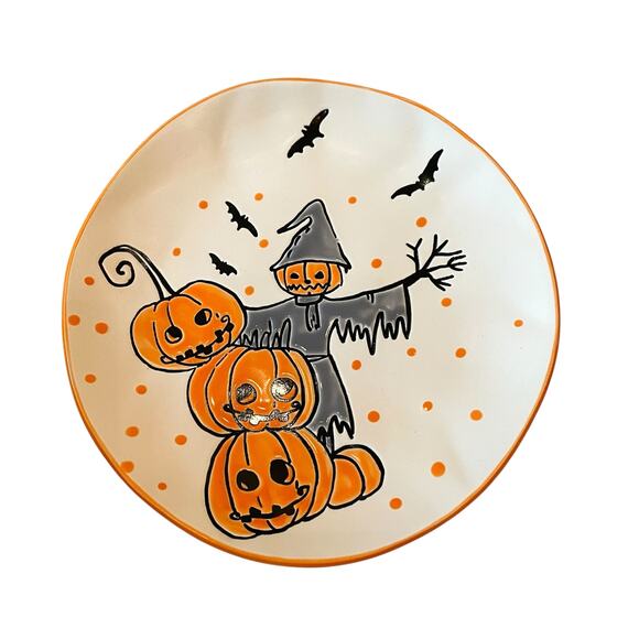 ELI & ANA Halloween Salad Plates 8in Bats Pumpkins Scarecrow Set of 2 New - Picture 5 of 9